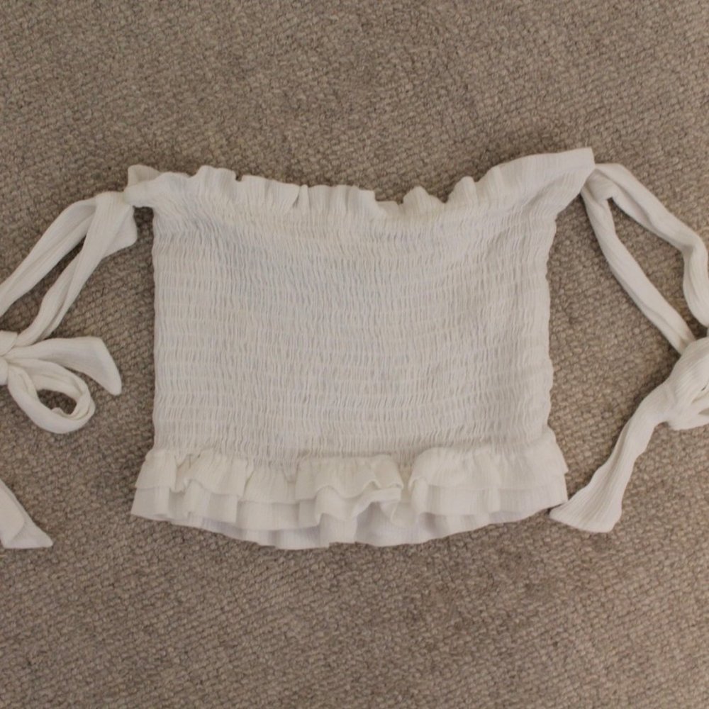 BLUE LIFE SMOCKED OFF-THE-SHOULDER CROP TOP